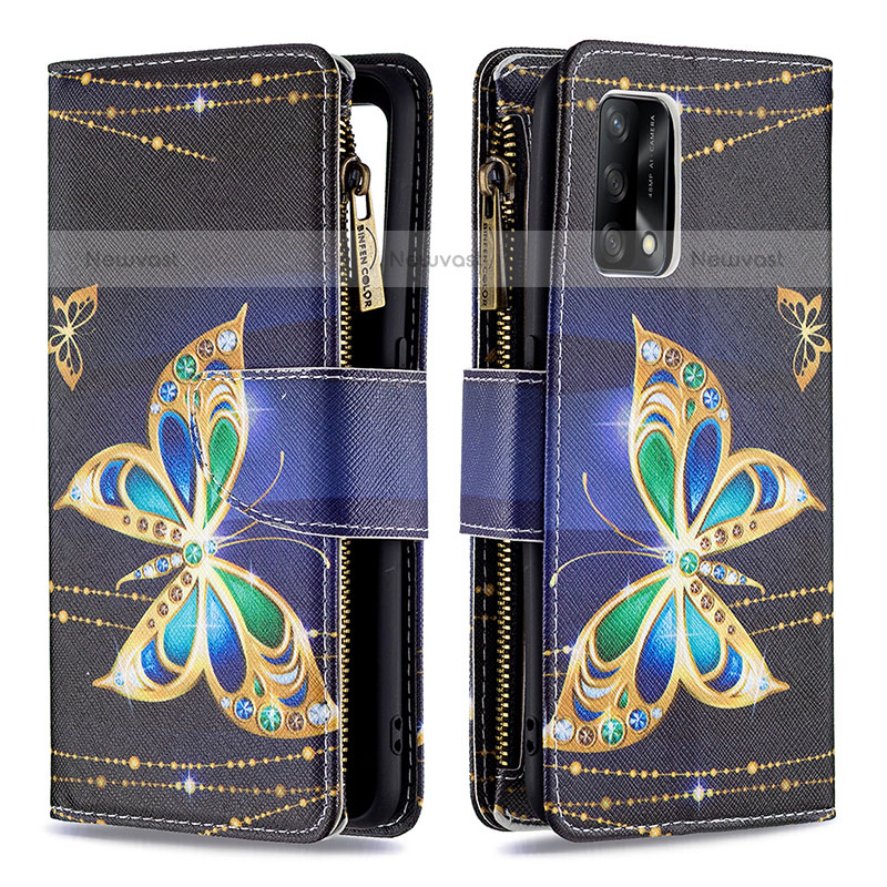 Leather Case Stands Fashionable Pattern Flip Cover Holder B04F for Oppo A74 4G