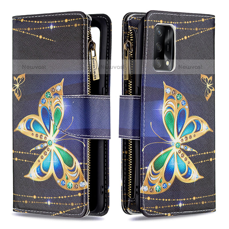 Leather Case Stands Fashionable Pattern Flip Cover Holder B04F for Oppo A74 4G Black