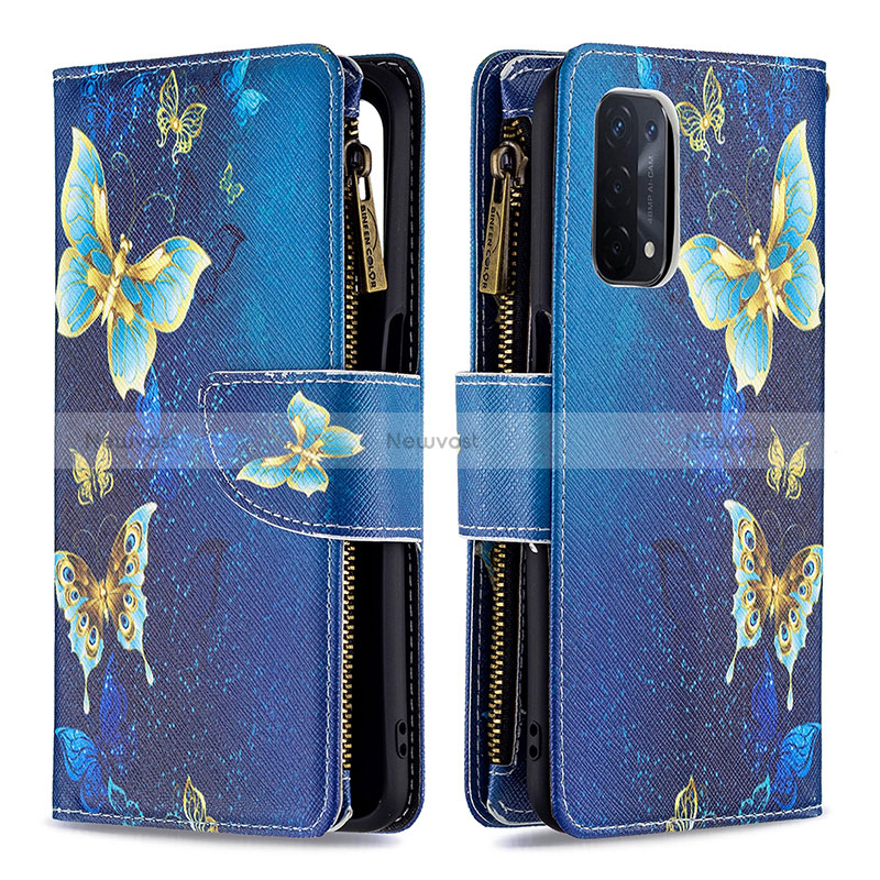 Leather Case Stands Fashionable Pattern Flip Cover Holder B04F for Oppo A74 5G Blue