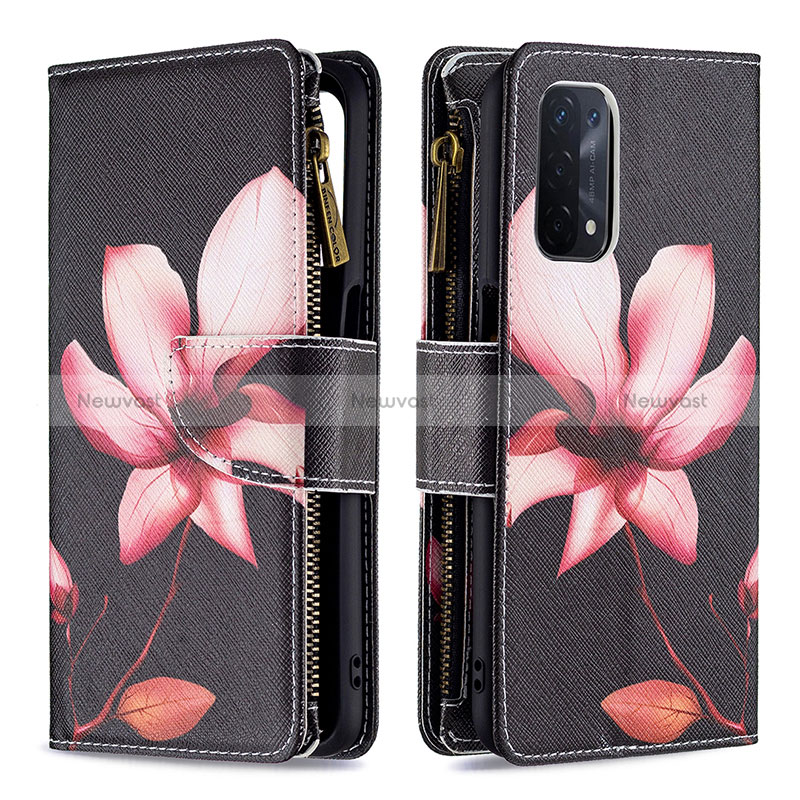 Leather Case Stands Fashionable Pattern Flip Cover Holder B04F for Oppo A74 5G Red