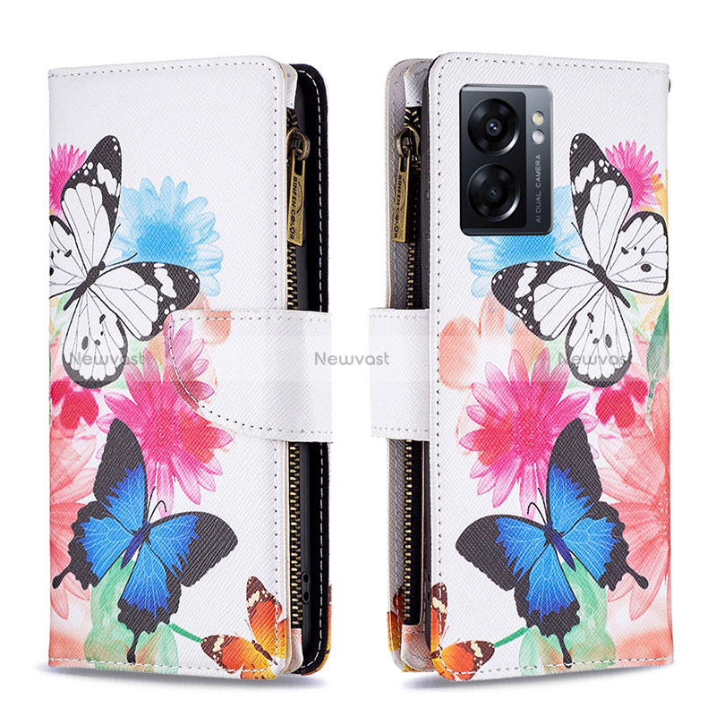 Leather Case Stands Fashionable Pattern Flip Cover Holder B04F for Oppo A77 5G