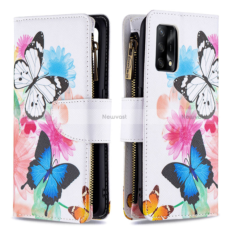 Leather Case Stands Fashionable Pattern Flip Cover Holder B04F for Oppo A95 4G Colorful