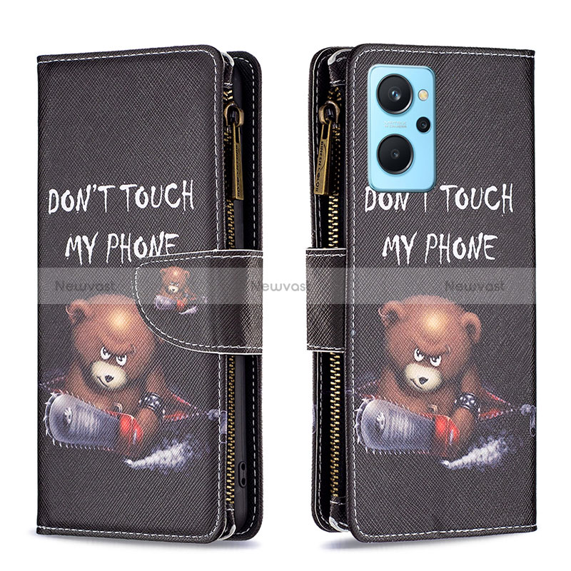 Leather Case Stands Fashionable Pattern Flip Cover Holder B04F for Oppo A96 4G