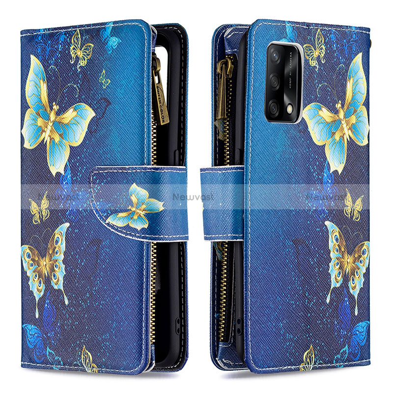 Leather Case Stands Fashionable Pattern Flip Cover Holder B04F for Oppo F19 Blue