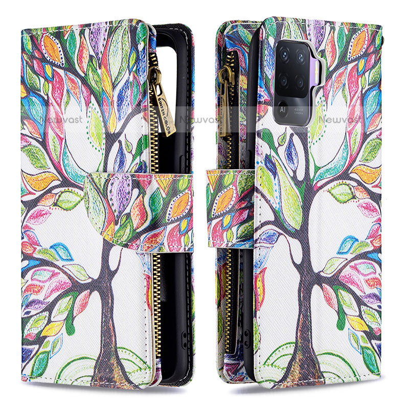 Leather Case Stands Fashionable Pattern Flip Cover Holder B04F for Oppo F19 Pro Green