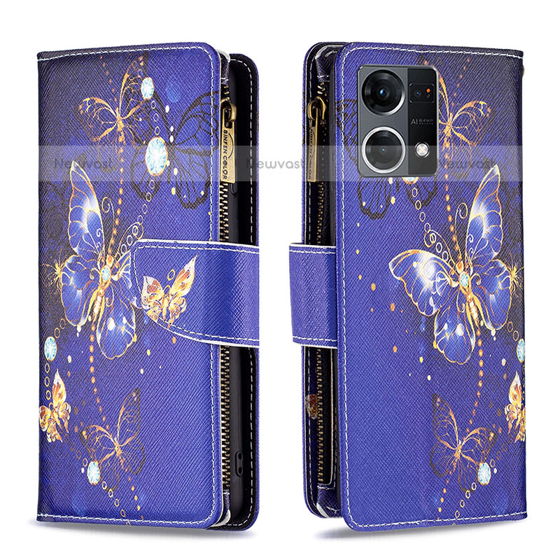 Leather Case Stands Fashionable Pattern Flip Cover Holder B04F for Oppo F21 Pro 4G