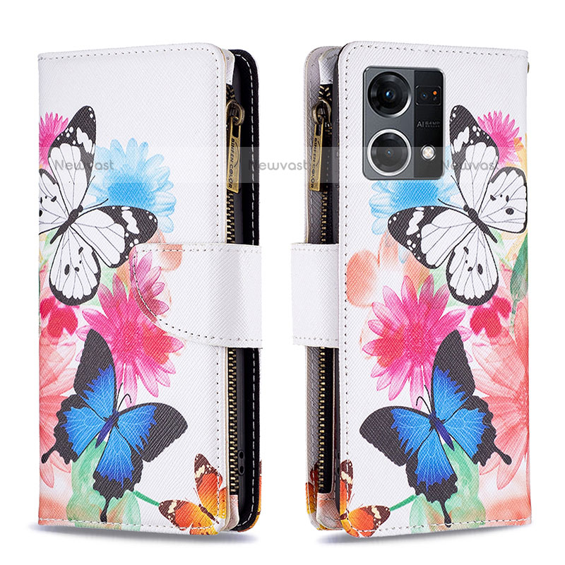 Leather Case Stands Fashionable Pattern Flip Cover Holder B04F for Oppo F21 Pro 4G