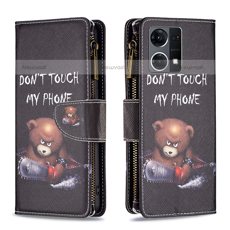 Leather Case Stands Fashionable Pattern Flip Cover Holder B04F for Oppo F21 Pro 4G