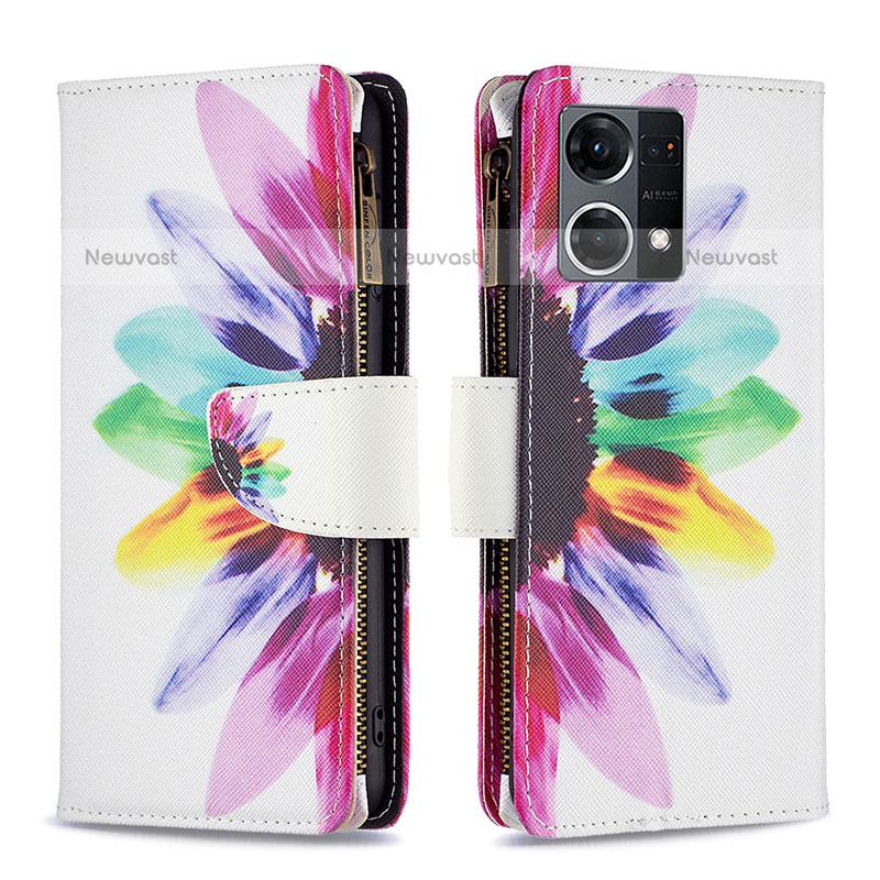 Leather Case Stands Fashionable Pattern Flip Cover Holder B04F for Oppo F21 Pro 4G