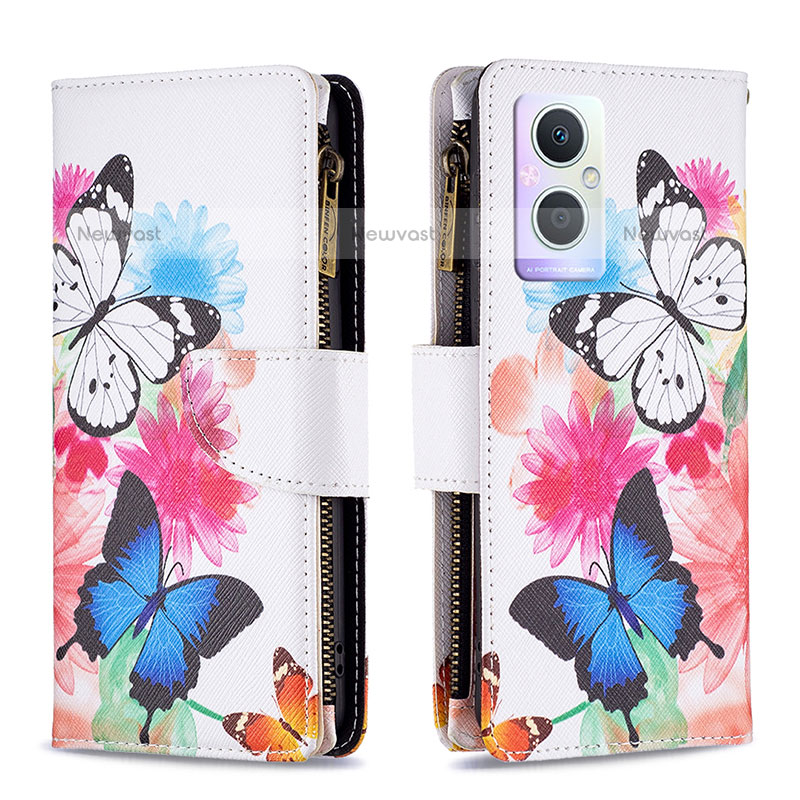 Leather Case Stands Fashionable Pattern Flip Cover Holder B04F for Oppo F21 Pro 5G