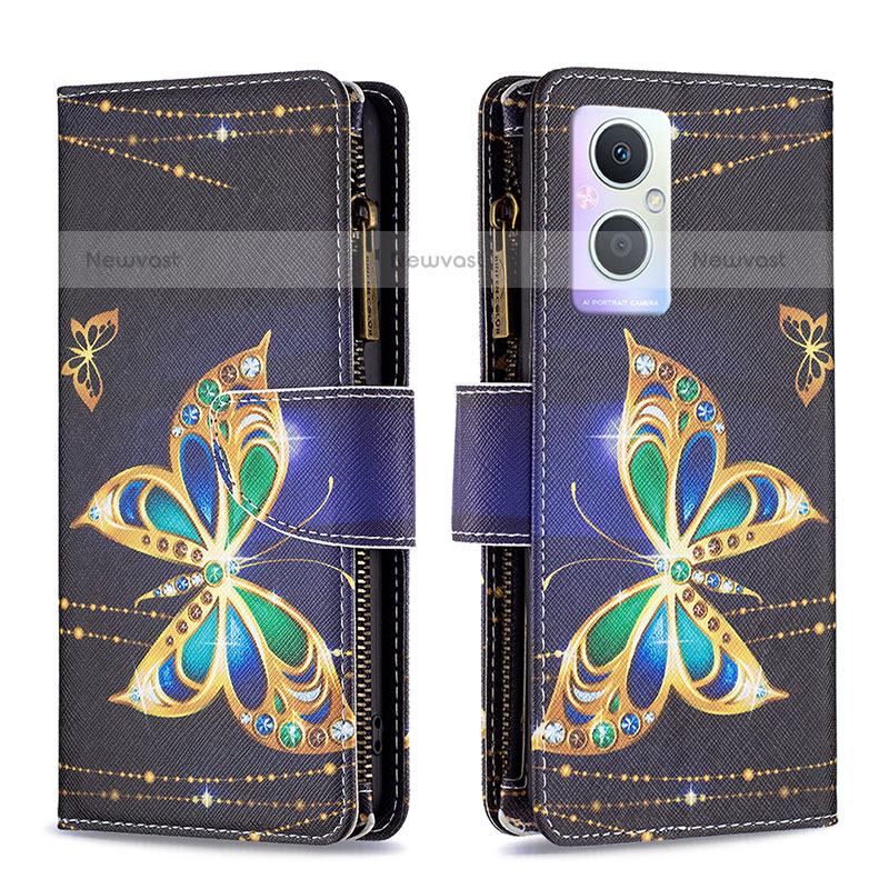 Leather Case Stands Fashionable Pattern Flip Cover Holder B04F for Oppo F21 Pro 5G Black