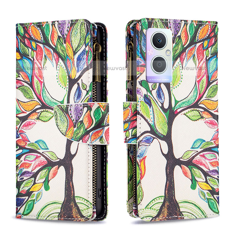 Leather Case Stands Fashionable Pattern Flip Cover Holder B04F for Oppo F21s Pro 5G Green