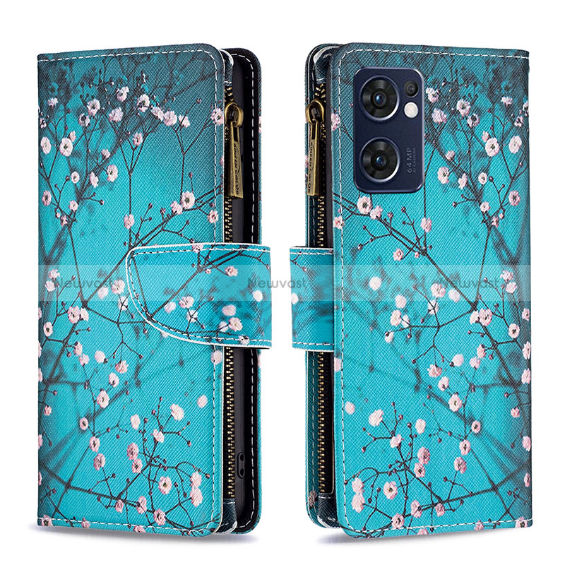 Leather Case Stands Fashionable Pattern Flip Cover Holder B04F for Oppo Find X5 Lite 5G Cyan