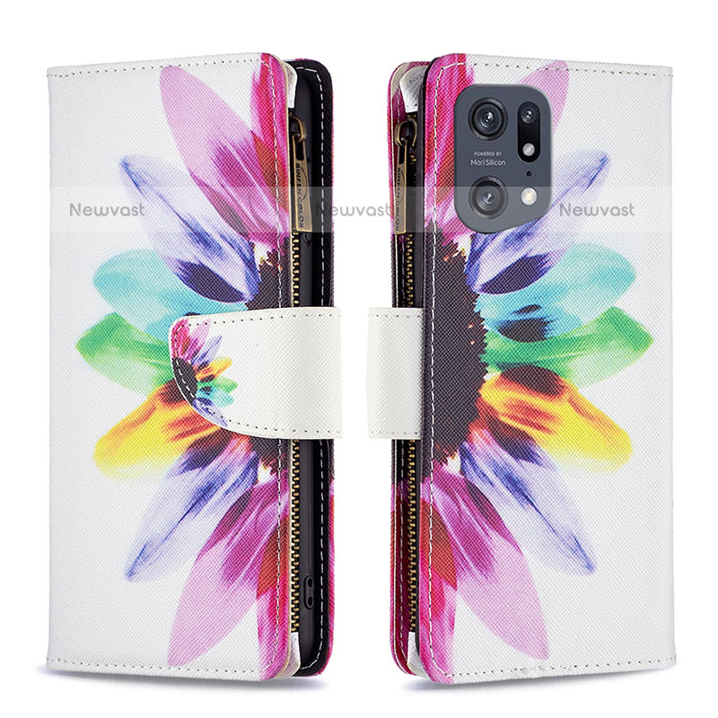 Leather Case Stands Fashionable Pattern Flip Cover Holder B04F for Oppo Find X5 Pro 5G Mixed