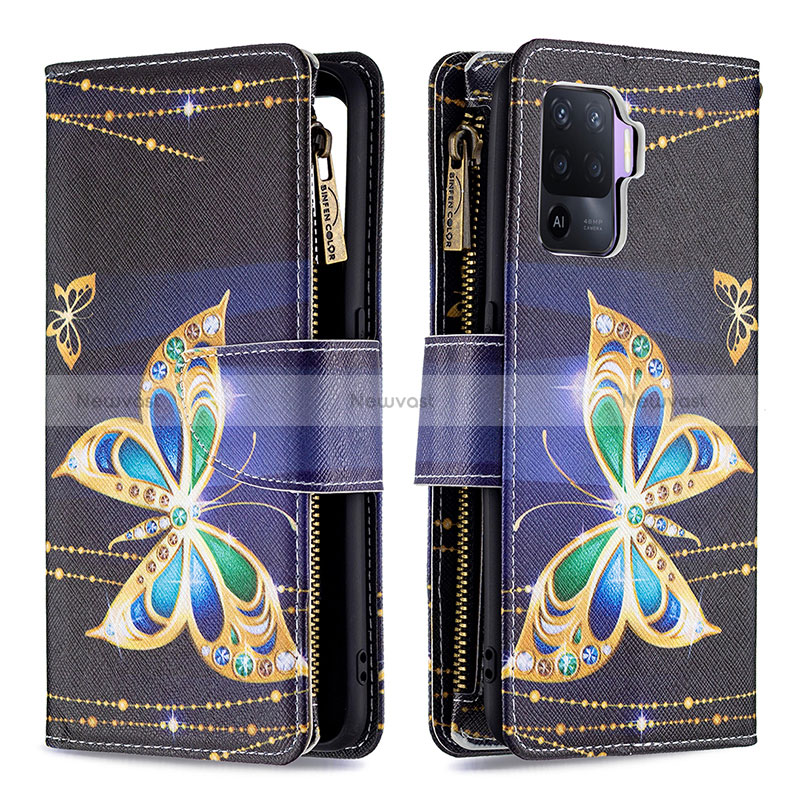 Leather Case Stands Fashionable Pattern Flip Cover Holder B04F for Oppo Reno5 F