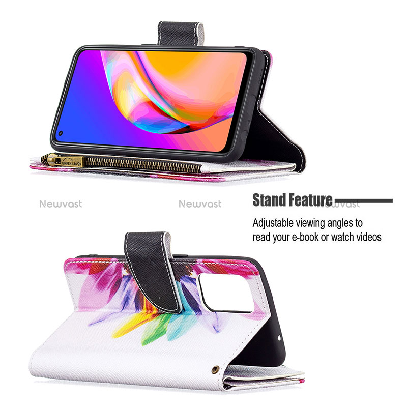 Leather Case Stands Fashionable Pattern Flip Cover Holder B04F for Oppo Reno5 Z 5G