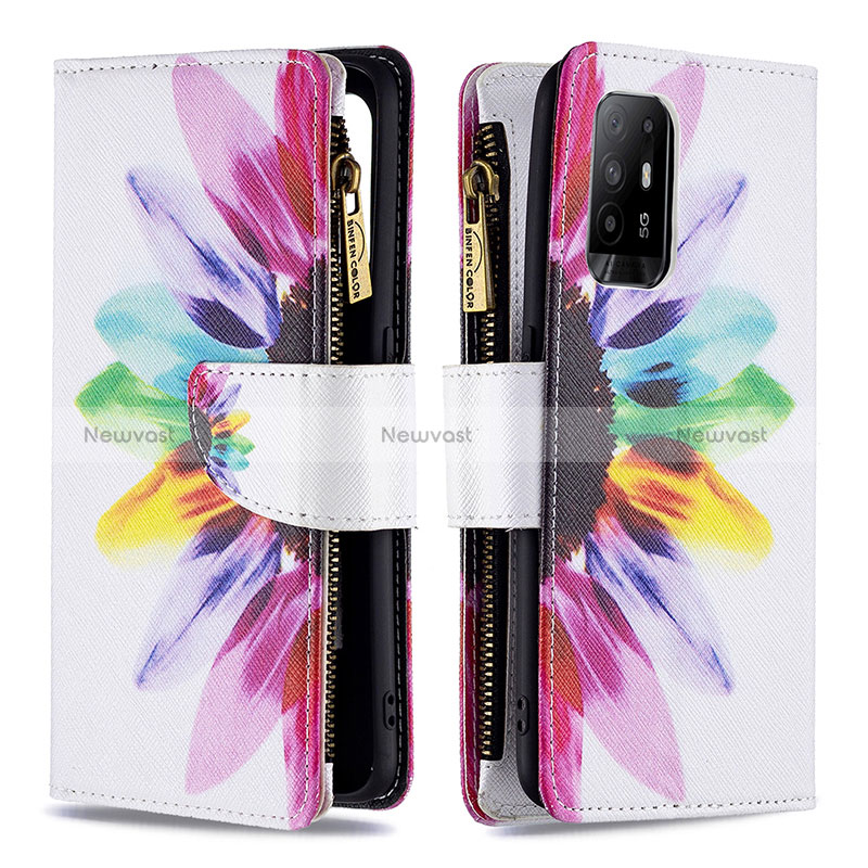 Leather Case Stands Fashionable Pattern Flip Cover Holder B04F for Oppo Reno5 Z 5G Mixed