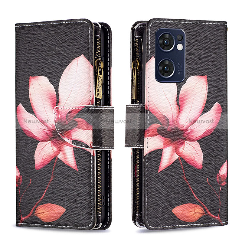 Leather Case Stands Fashionable Pattern Flip Cover Holder B04F for Oppo Reno7 5G