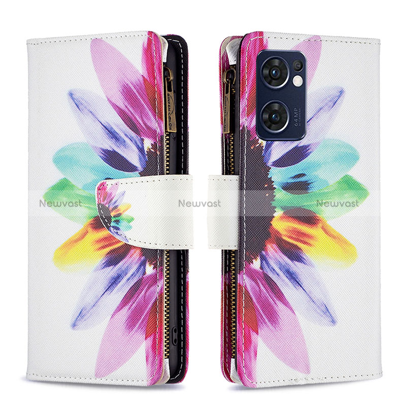 Leather Case Stands Fashionable Pattern Flip Cover Holder B04F for Oppo Reno7 5G