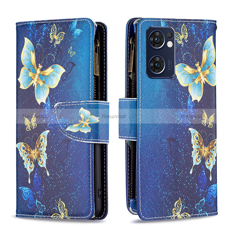 Leather Case Stands Fashionable Pattern Flip Cover Holder B04F for Oppo Reno7 5G Blue