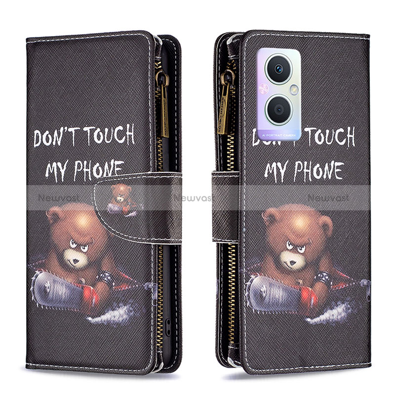 Leather Case Stands Fashionable Pattern Flip Cover Holder B04F for Oppo Reno7 Lite 5G Dark Gray