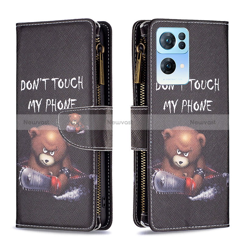 Leather Case Stands Fashionable Pattern Flip Cover Holder B04F for Oppo Reno7 Pro 5G