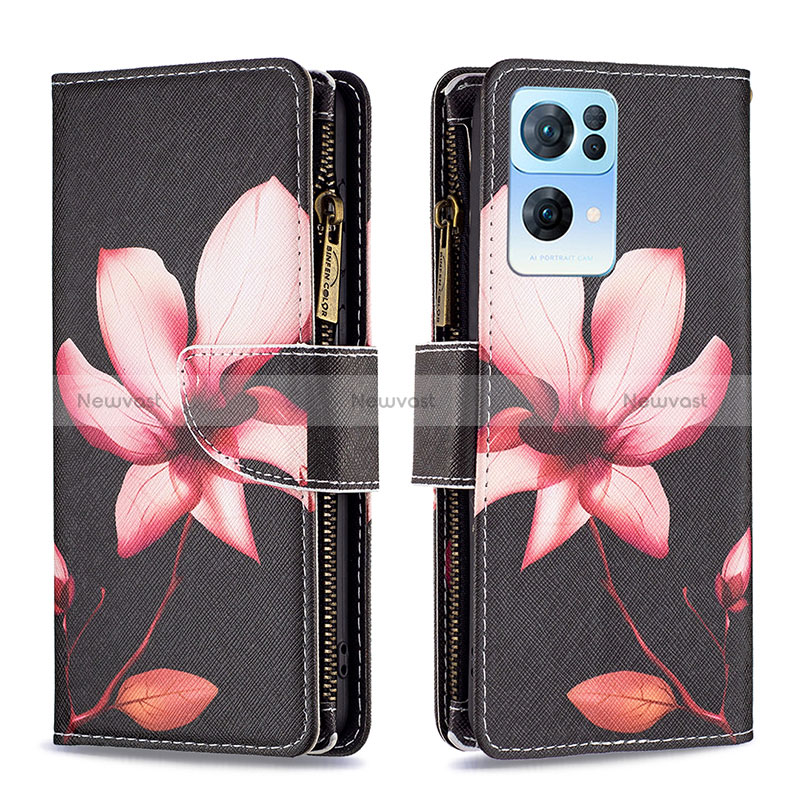 Leather Case Stands Fashionable Pattern Flip Cover Holder B04F for Oppo Reno7 Pro 5G