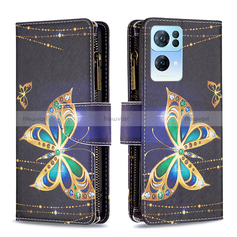 Leather Case Stands Fashionable Pattern Flip Cover Holder B04F for Oppo Reno7 Pro 5G