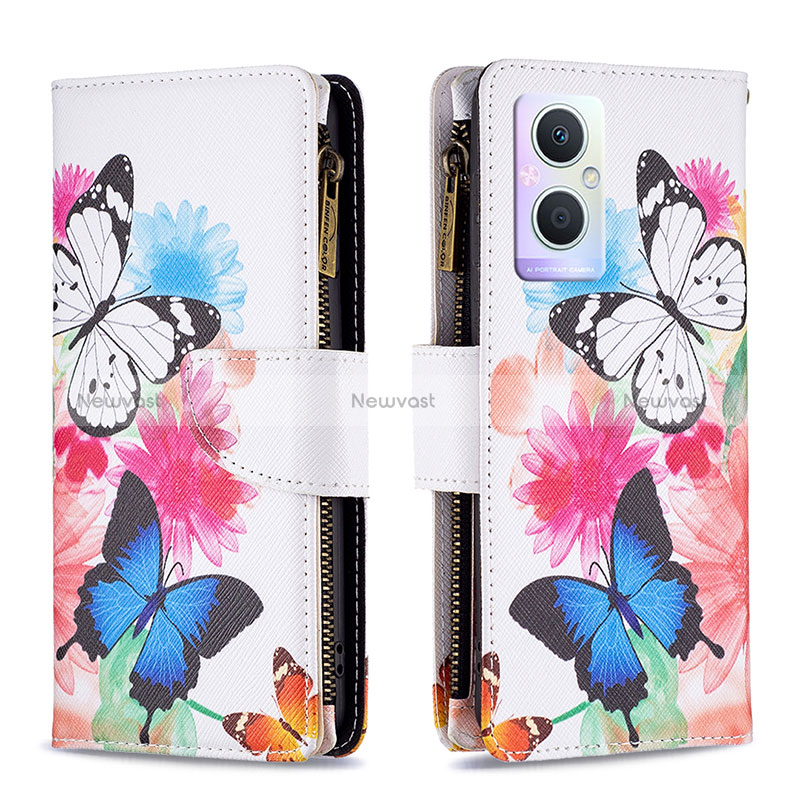 Leather Case Stands Fashionable Pattern Flip Cover Holder B04F for Oppo Reno7 Z 5G