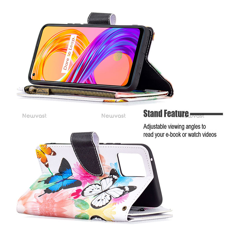 Leather Case Stands Fashionable Pattern Flip Cover Holder B04F for Realme 8 Pro