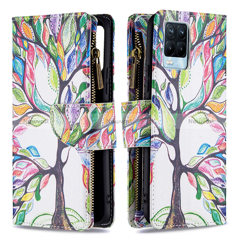 Leather Case Stands Fashionable Pattern Flip Cover Holder B04F for Realme 8 Pro Green