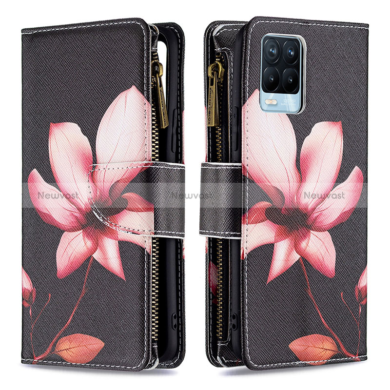 Leather Case Stands Fashionable Pattern Flip Cover Holder B04F for Realme 8 Pro Red