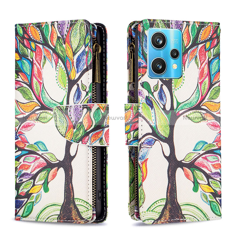 Leather Case Stands Fashionable Pattern Flip Cover Holder B04F for Realme 9 4G Green