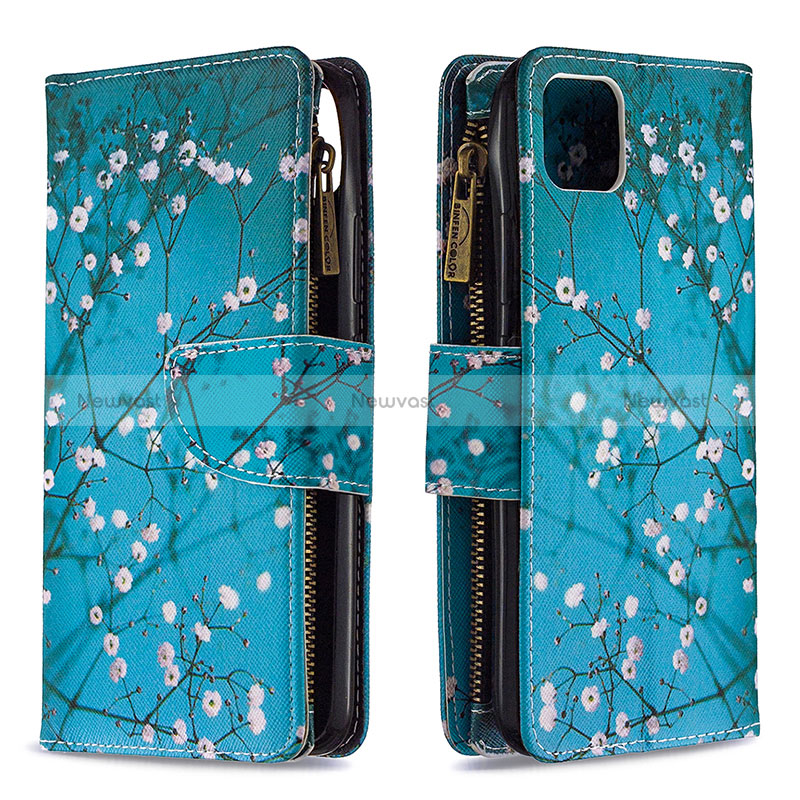 Leather Case Stands Fashionable Pattern Flip Cover Holder B04F for Realme C20A Cyan