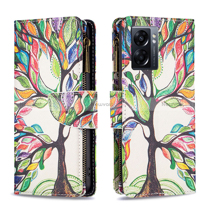 Leather Case Stands Fashionable Pattern Flip Cover Holder B04F for Realme Narzo 50 5G Green