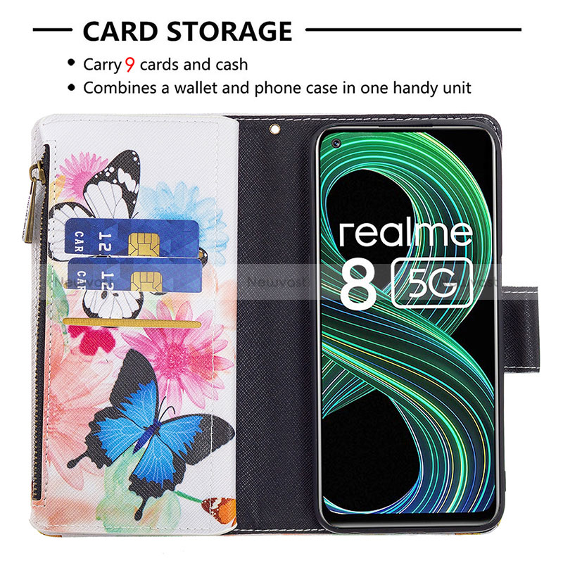 Leather Case Stands Fashionable Pattern Flip Cover Holder B04F for Realme V13 5G