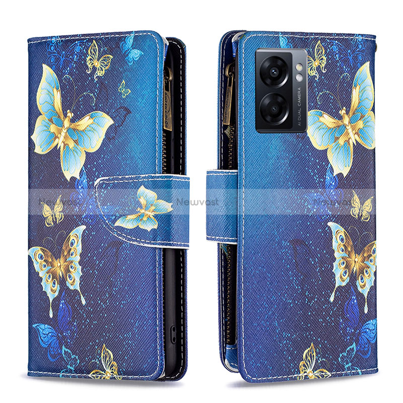 Leather Case Stands Fashionable Pattern Flip Cover Holder B04F for Realme V23 5G Blue