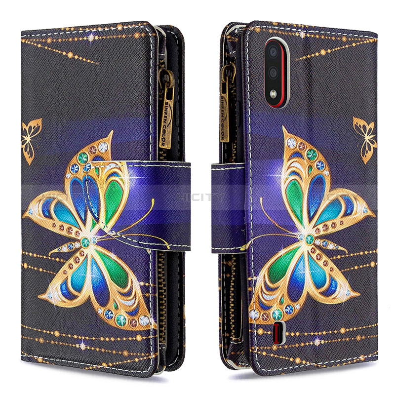 Leather Case Stands Fashionable Pattern Flip Cover Holder B04F for Samsung Galaxy A01 SM-A015 Black