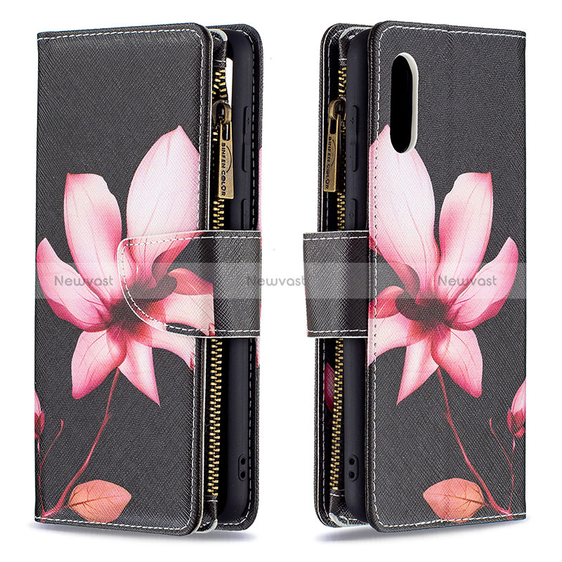Leather Case Stands Fashionable Pattern Flip Cover Holder B04F for Samsung Galaxy A02 Red