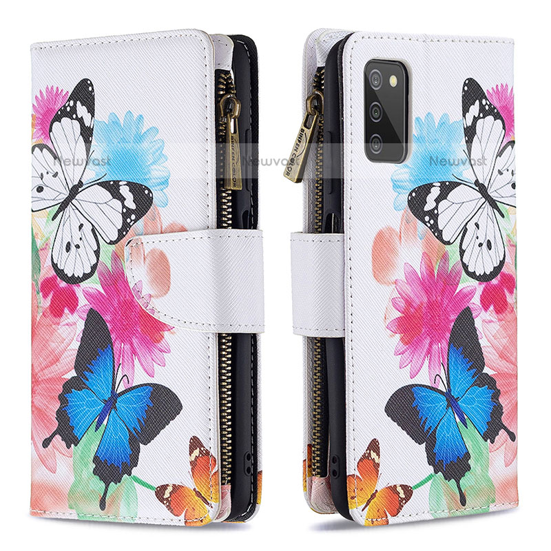 Leather Case Stands Fashionable Pattern Flip Cover Holder B04F for Samsung Galaxy A02s Colorful