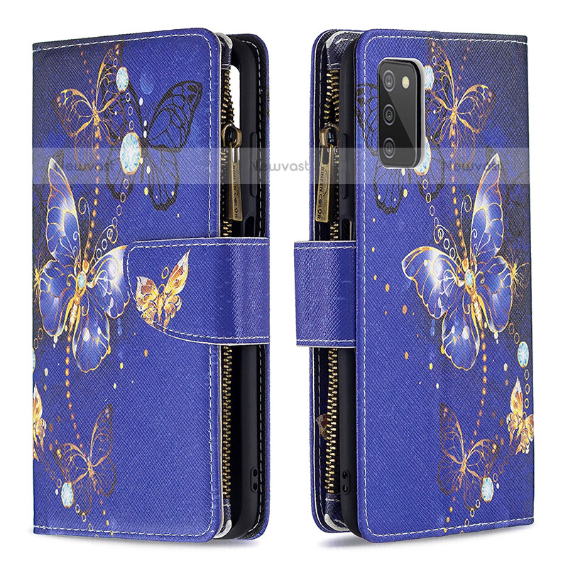 Leather Case Stands Fashionable Pattern Flip Cover Holder B04F for Samsung Galaxy A02s Navy Blue