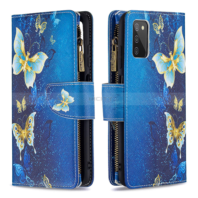 Leather Case Stands Fashionable Pattern Flip Cover Holder B04F for Samsung Galaxy A03s Blue