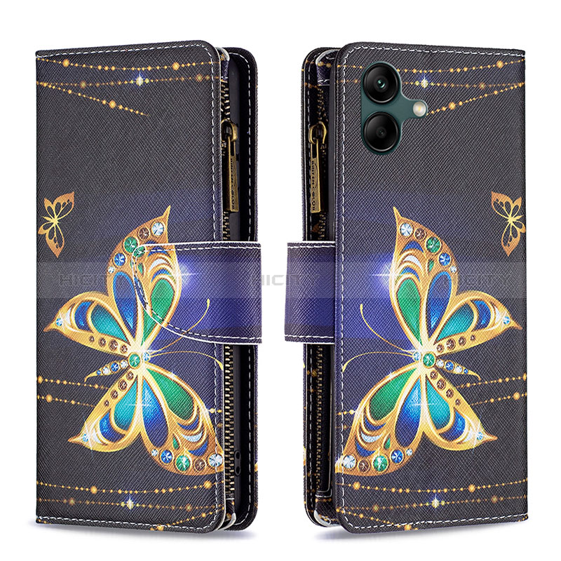 Leather Case Stands Fashionable Pattern Flip Cover Holder B04F for Samsung Galaxy A04E Black