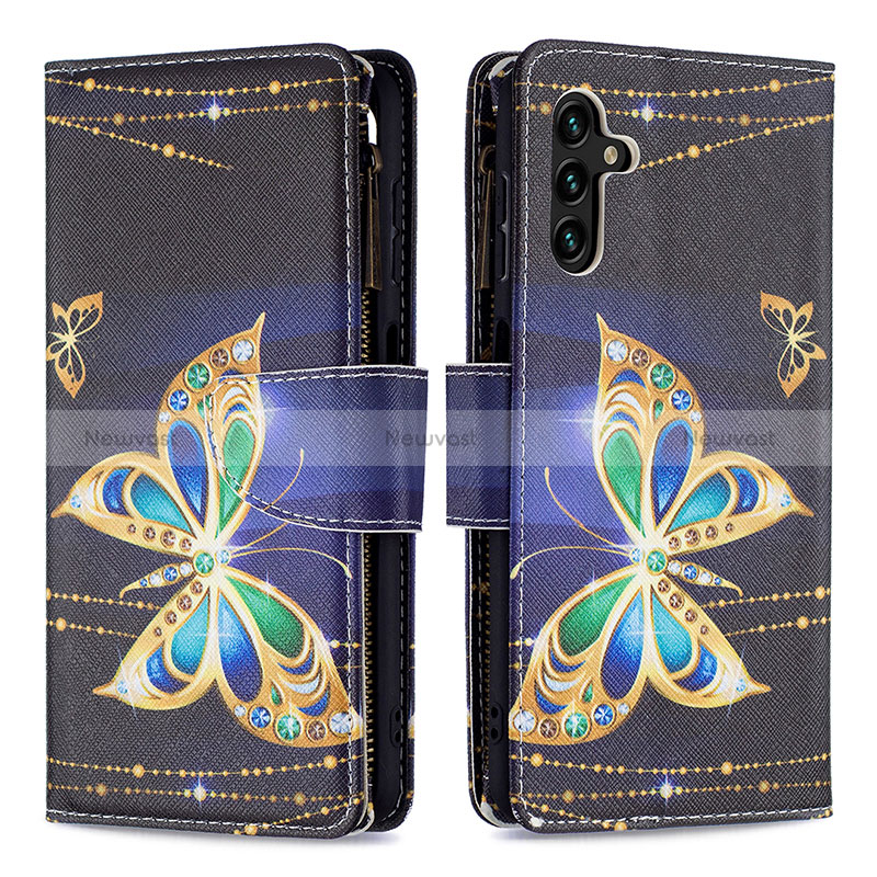 Leather Case Stands Fashionable Pattern Flip Cover Holder B04F for Samsung Galaxy A04s Black