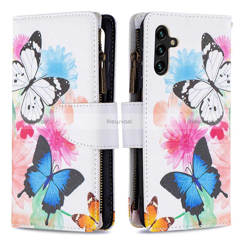 Leather Case Stands Fashionable Pattern Flip Cover Holder B04F for Samsung Galaxy A04s Colorful