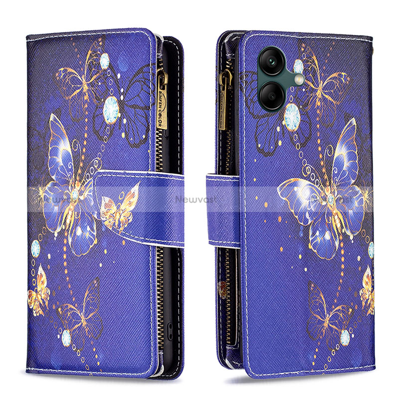 Leather Case Stands Fashionable Pattern Flip Cover Holder B04F for Samsung Galaxy A05 Navy Blue