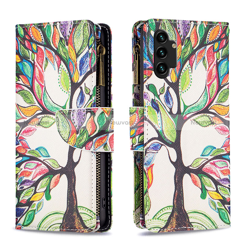 Leather Case Stands Fashionable Pattern Flip Cover Holder B04F for Samsung Galaxy A13 4G Green