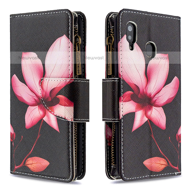 Leather Case Stands Fashionable Pattern Flip Cover Holder B04F for Samsung Galaxy A20 Red