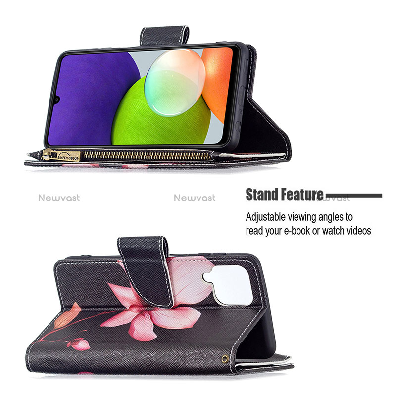 Leather Case Stands Fashionable Pattern Flip Cover Holder B04F for Samsung Galaxy A22 4G