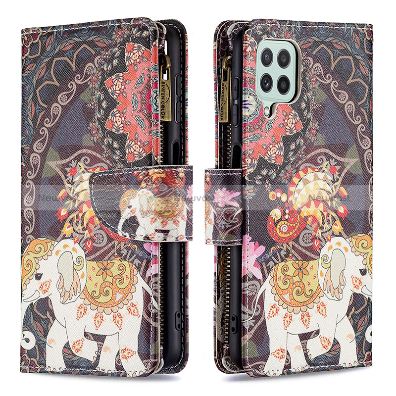 Leather Case Stands Fashionable Pattern Flip Cover Holder B04F for Samsung Galaxy A22 4G